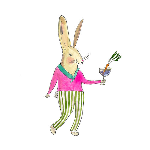 Bunny with a carrot cocktail, framed drawing