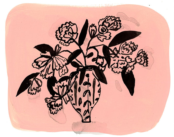 Ink flowers on pastel painted paper