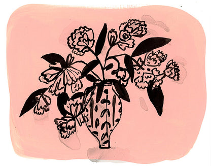 Ink flowers on pastel painted paper