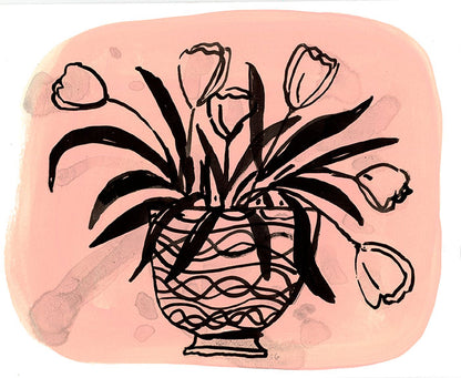 Ink flowers on pastel painted paper