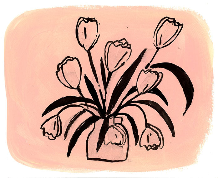 Ink flowers on pastel painted paper