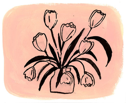 Ink flowers on pastel painted paper