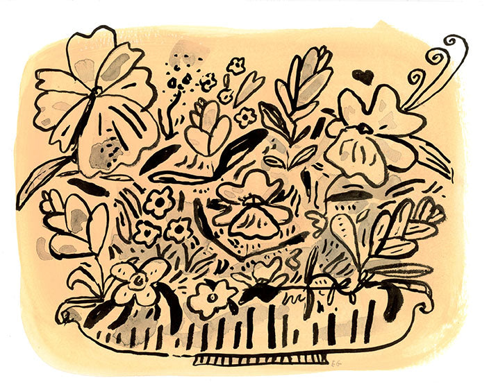Ink flowers on pastel painted paper