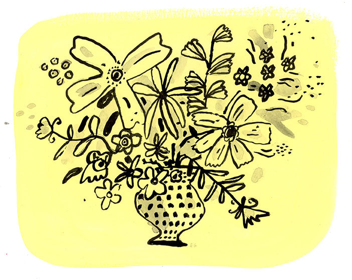 Ink flowers on pastel painted paper