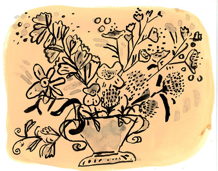 Ink flowers on pastel painted paper