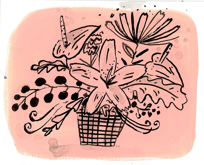 Ink flowers on pastel painted paper