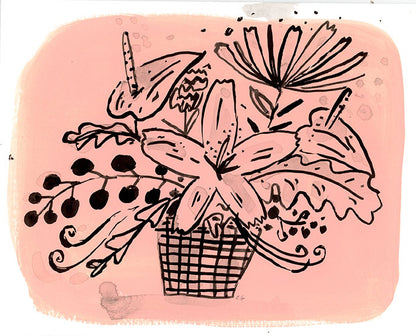 Ink flowers on pastel painted paper