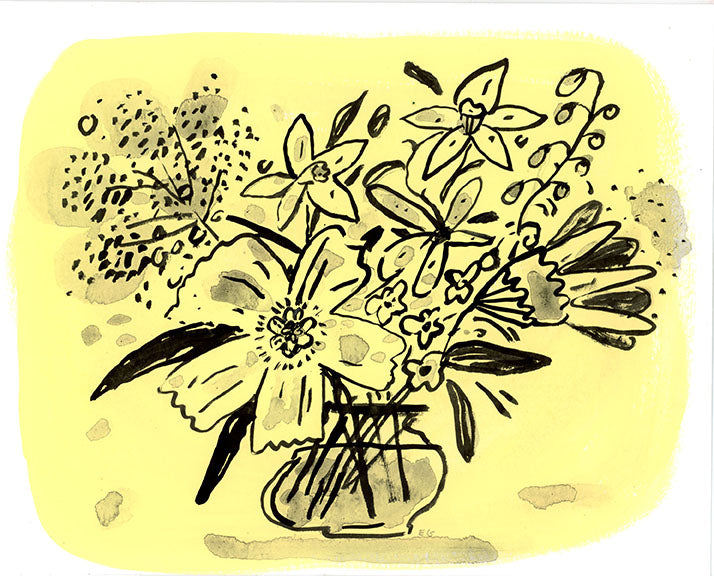 Ink flowers on pastel painted paper