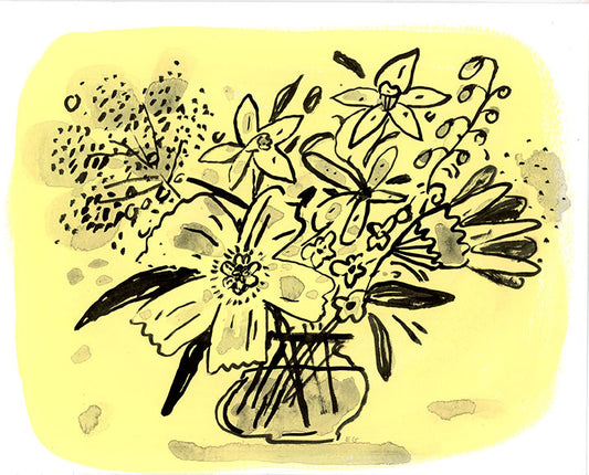 Ink flowers on pastel painted paper
