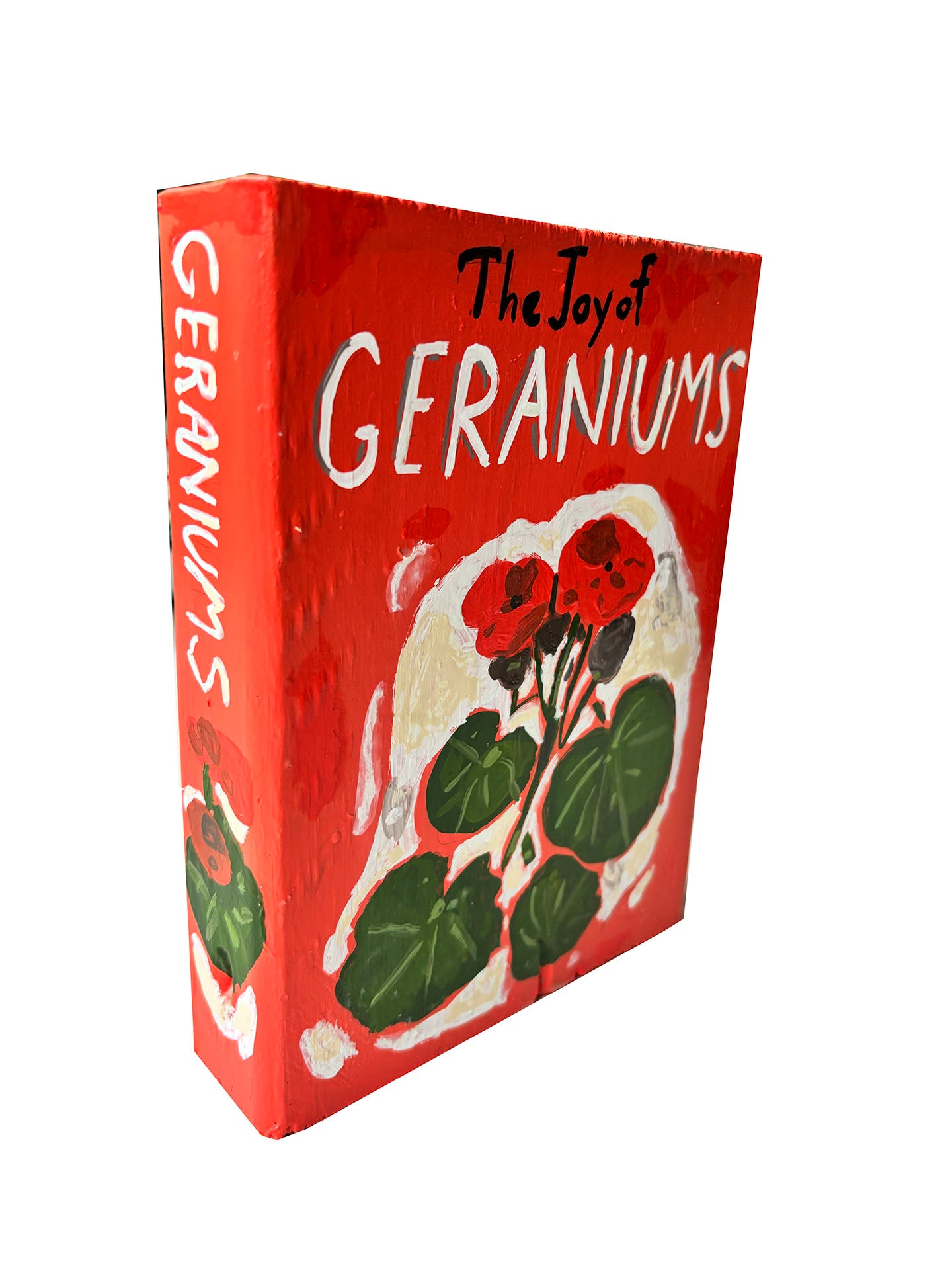 Geraniums Book painting on wood