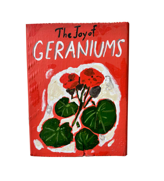 Geraniums Book painting on wood