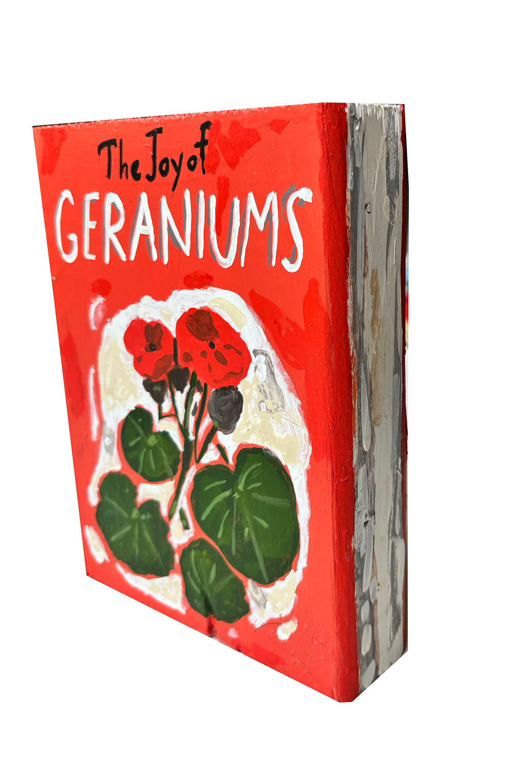 Geraniums Book painting on wood