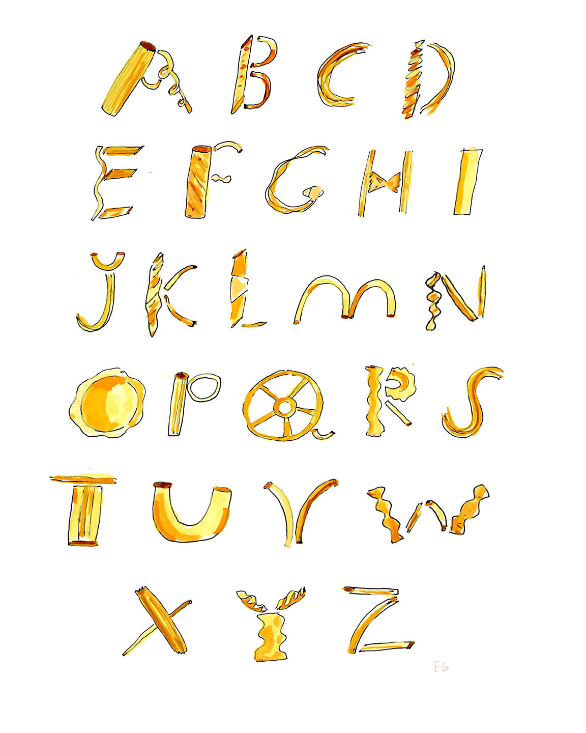 Pasta Alphabet, Framed poster