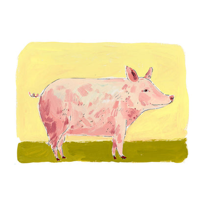 Pig, framed painting on paper