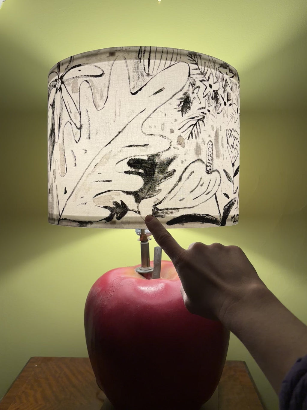 Hand painted lamp shade, black and white line garden