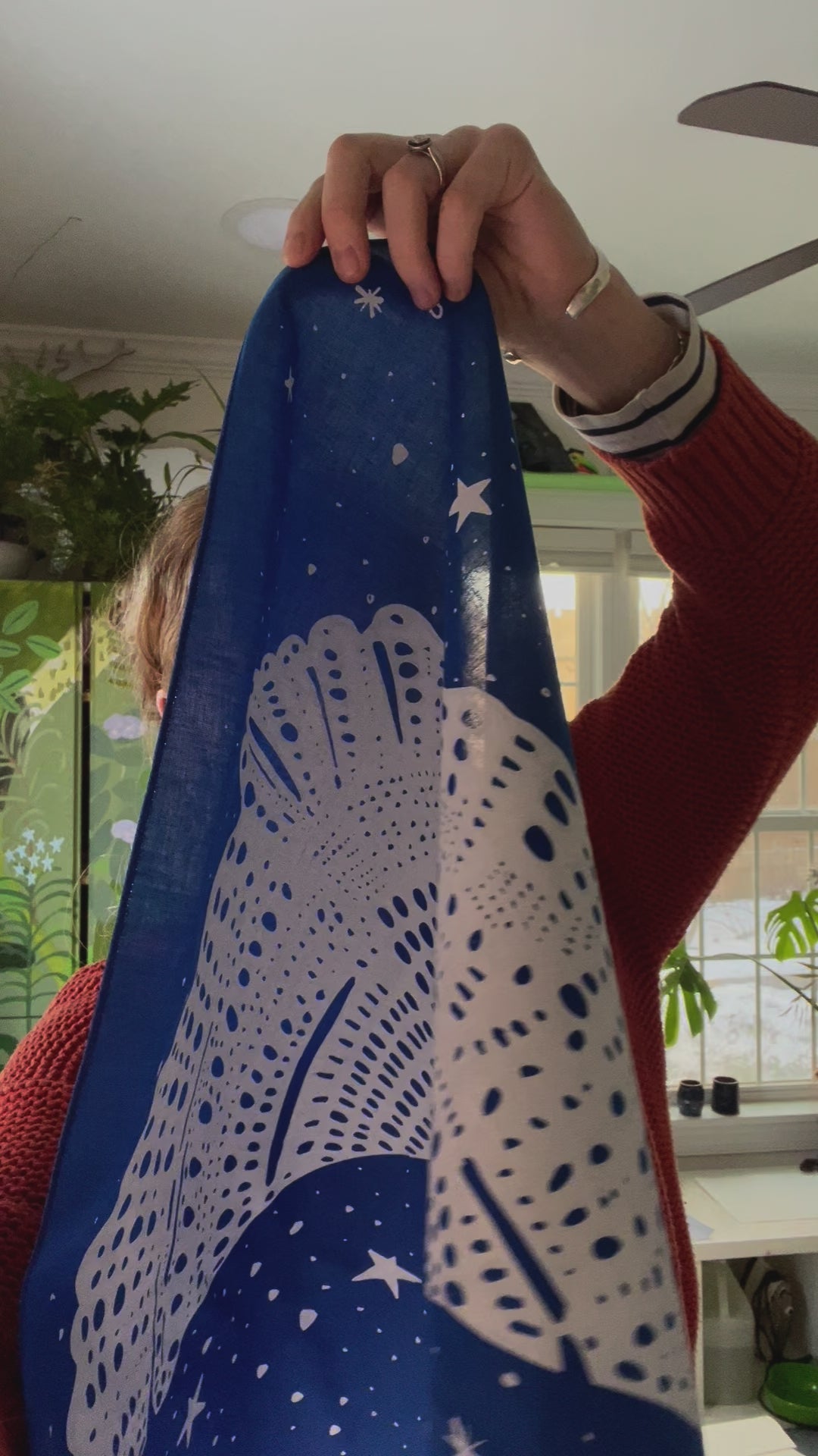 Owl Bandana, screen printed cotton scarf