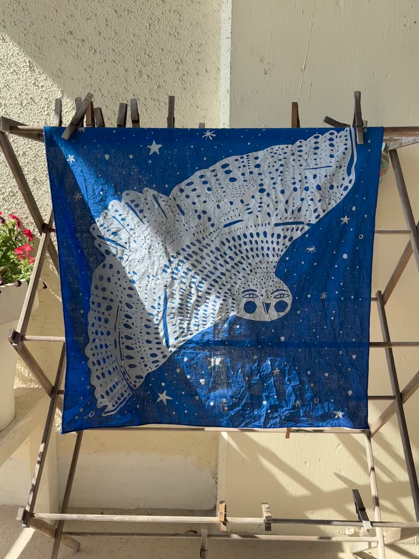 Owl Bandana, screen printed cotton scarf