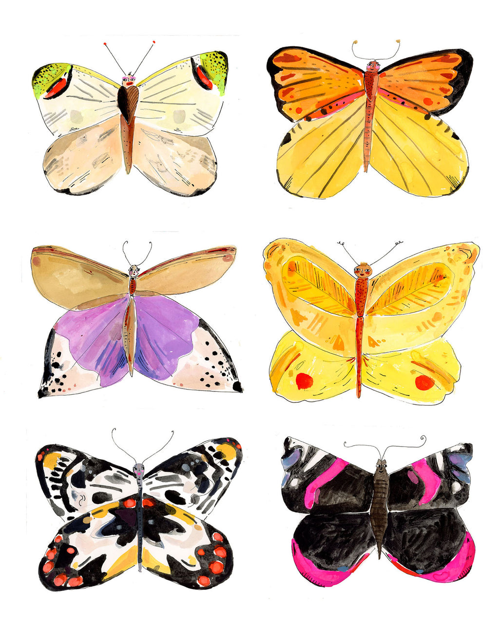 Butterfly paintings on paper