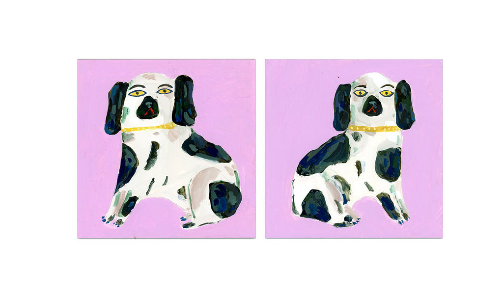 Staffordshire dog statues, navy and lilac