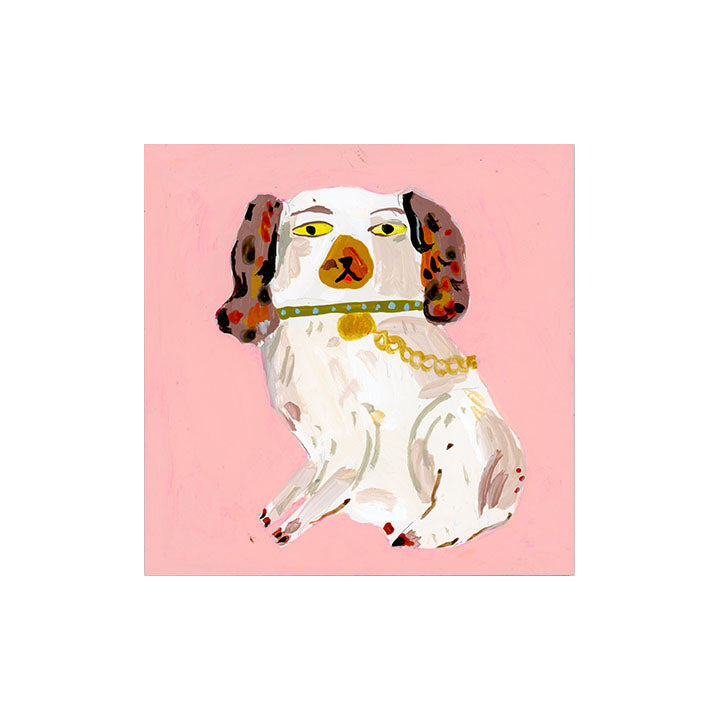 Staffordshire dog statues, coral pink and brown