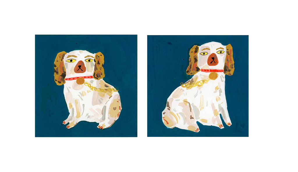 Staffordshire dog statues, turquoise and brown