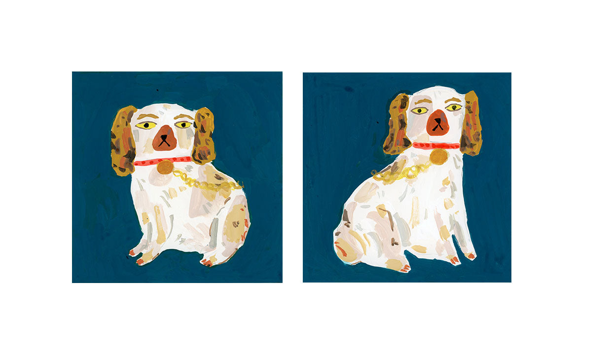Staffordshire dog statues, turquoise and brown