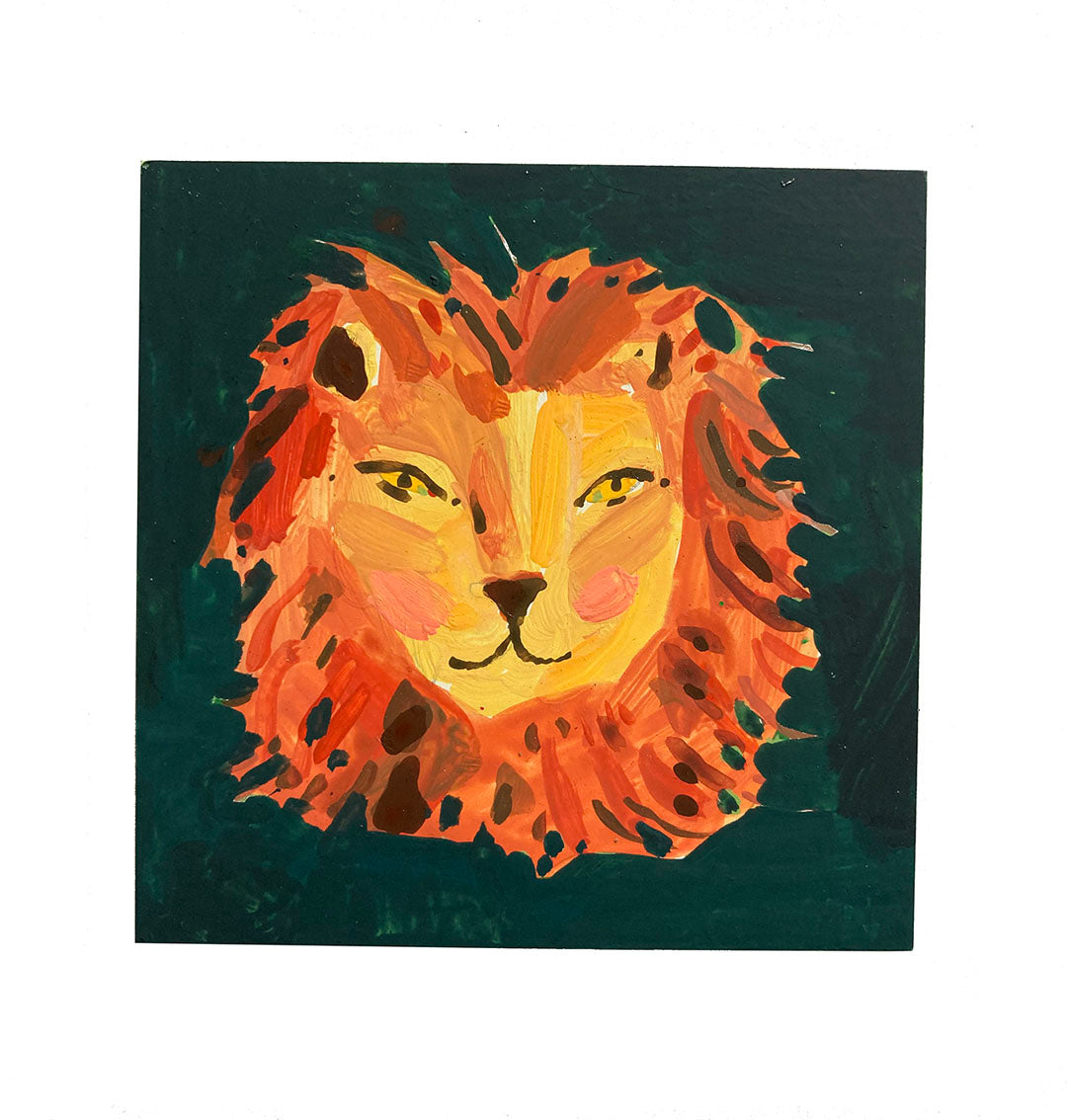 Lion head, painting on board