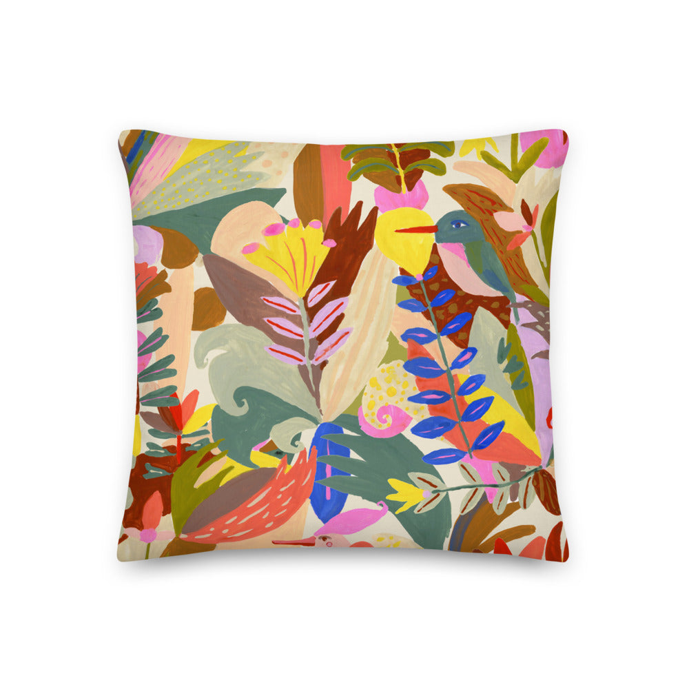 Tropical Birds + Plants Pillow
