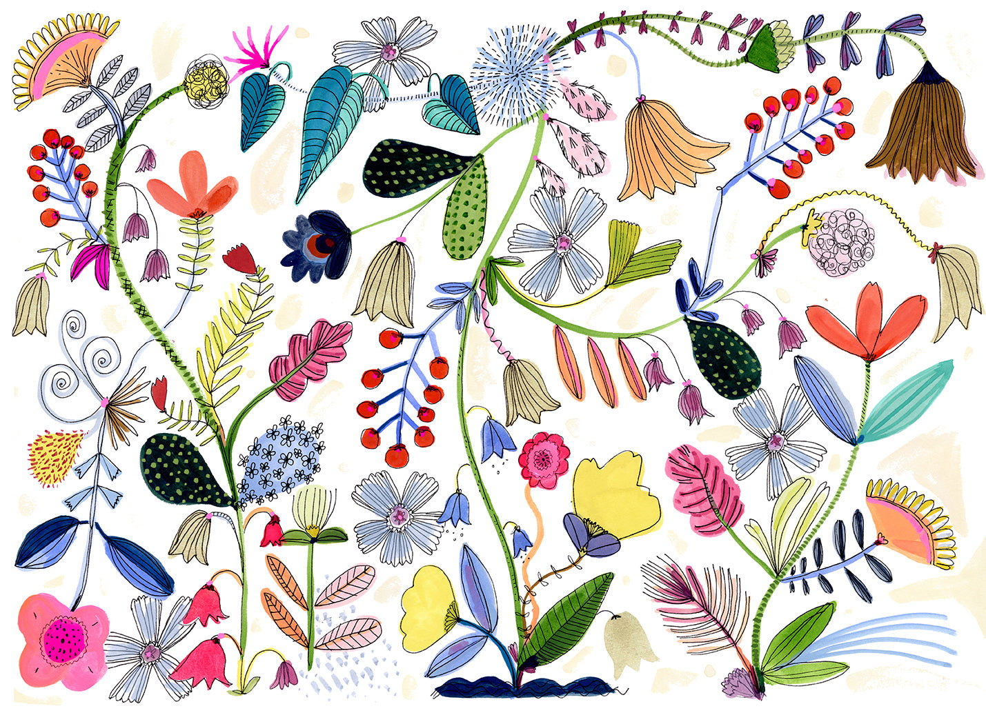 Colorful Flowers, painting on paper