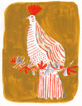 Large bird in ochre and red, painting on paper